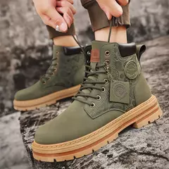 Botas de couro amarelo masculino, sapato motocicleta, tornozelo alto, caminhar, Martin, casual, diário, marca de luxo, moda - loja online