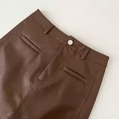 Saia Bodycon de couro PU feminina, botões vintage, bolso com zíper, versátil, cintura alta, fina, curta, sólida, linha A, verão, novo na internet