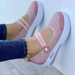 Imagem do Sapatilhas casuais vulcanizadas para mulheres, sólidas, sapatos de plataforma, malha, respirável, conforto, deslizamento, esporte, tênis, feminino, novo