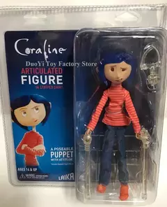 Neca anime coraline boneca articulada anime figura capa de chuva camisola em camisa listrada brinquedo la menina decoração modelo bithday presentes