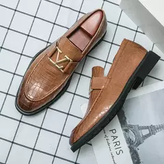 Calçado de couro masculino, mocassins empresariais, sapatos de fivela casuais, tendência, marca de luxo, novo designer na internet