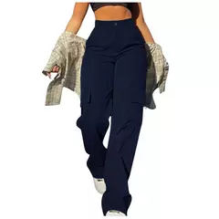 Calça de perna larga feminina, bolso com aba de rua, detalhes da fivela lateral, calças paraquedas hip hop, moda Y2K - comprar online