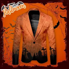 Terno solto casual estampado em Halloween masculino, jaqueta de botão único, p