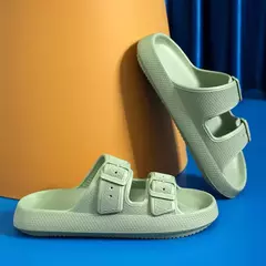 Moda fivela de plataforma grossa chinelos mulher em casa sola macia eva nuvem slides sandálias verão 2023 não deslizamento praia flip flops
