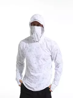 Camisa de pesca com capuz masculina, roupas ao ar livre, capuz com máscara de verão, proteção solar UV - loja online