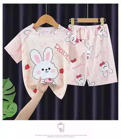 Verão novas crianças pijamas de seda leite mangas curtas em torno do pescoço meninos meninas ar condicionado roupas para casa 8-18 polegadas - loja online