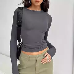 Camisetas casuais de manga comprida femininas, streetwear feminino, camiseta de base, pulôveres, tops slim fit, monocromáticas, primavera, outono na internet