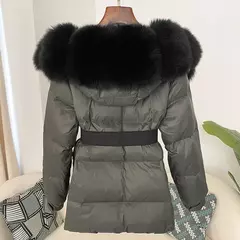 Oftbuy 2024 jaqueta de inverno feminina gola de pele de raposa natural real com capuz grosso quente 90% pato branco para baixo casaco feminino streetwear casual na internet
