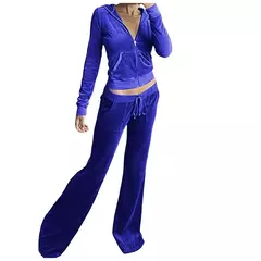 Suéter de veludo veludo de 2 peças para mulheres, calças largas, agasalho slim fit, capuz casual com zíper, jaqueta vintage, moletom - comprar online