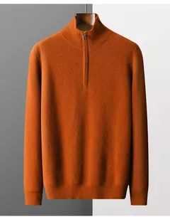 Pulôver de malha de pescoço masculino, manga longa, camisa grossa quente, 100% lã merino, cor sólida, nova, outono e inverno - comprar online