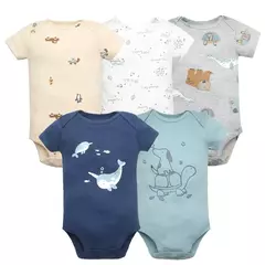 Imagem do Bodysuit dos desenhos animados para bebês meninos e meninas, macacão de manga curta 100% algodão, roupas recém-nascidas, roupas de bebê 0-24months, 3-5pcs, novo