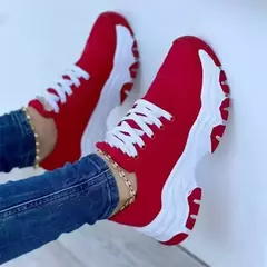 Sapatilhas de plataforma vulcanizada para mulheres, calçados esportivos casuais com renda, calçado feminino confortável, moda feminina, novo 2024