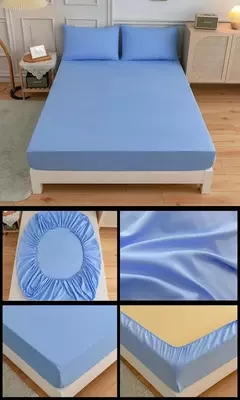 Imagem do Kuup-Poliéster Equipado lençol e fronhas, monocromático, elástico, em torno da tampa do colchão, cama queen size, 3pcs