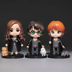 3 pçs/set Harryy Potter Filme Q Posket Hermione Ron Hedwig Figura de Vinil Brinquedo Decoração de Bolo Modelo de Carro Boneca de PVC Brinquedo para Crianças