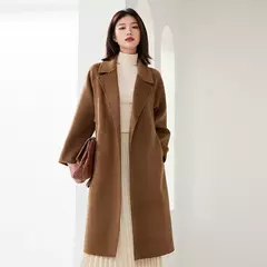 Casaco de lã dupla face feminino com cinto, fivela, 10% casaco de caxemira, cintura amarrada, top longo, moda outono e inverno, 90% lã, novo - loja online