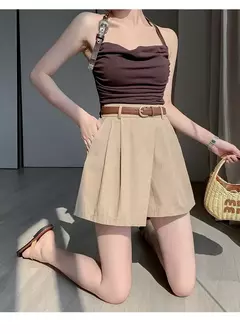 Imagem do Shorts femininos casuais de cintura alta linha A saias, calças femininas soltas irregulares e chiques, moda verão, novo, 2024