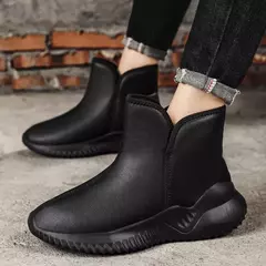 Botas de neve de pelúcia impermeáveis masculinas, botas de pele quente, sapatos casuais, deslizar, inverno