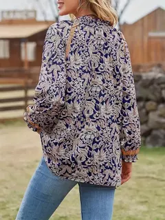 Blusa de manga comprida boêmia feminina, túnica primavera e outono - comprar online