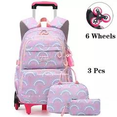 Rolling School Bags for Girls, Mochila impermeável para crianças com rodas, Trolley Luggage Back Pack, Ensino médio na internet