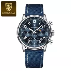 POEDAGAR-Relógio desportivo militar de luxo masculino, cronógrafo luminoso impermeável, relógios masculinos, quartzo, nylon, couro, data
