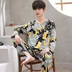 Conjuntos de pijama de lazer listrados masculinos, roupa doméstica masculina de mangas compridas, adolescentes, terno fora da casa, novo, primavera e outono - loja online