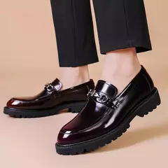 Sapato masculino vestido de fivela de rua, mocassins de couro genuíno, sapatos casuais luxuosos, sapato elegante bom ponto afiado, alta qualidade - comprar online