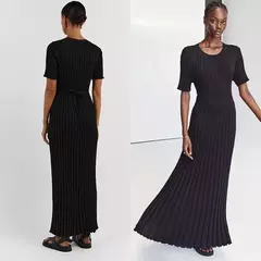 Vestido longo de malha monocromática feminino, manga curta, vestido feminino plissado, gola em O, quadril, primavera, moda verão, feminino, 2022 - Wolf Magazine