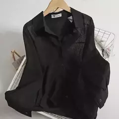 Imagem do Chiffon camisa fina para as mulheres, blusa solta, single-breasted, cor sólida, moda coreana, tamanho grande, novo, verão