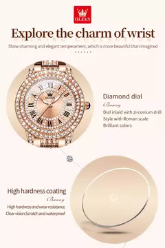 OLEVS Relógios das Mulheres Moda Original Quartzo Relógio De Pulso para Senhoras Roman Dial Deslumbrante Diamante Impermeável Luminoso Luxo Novo - comprar online