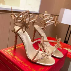 Imagem do Sandálias luxuosas adornadas de borboleta para mulheres, alça enrolada sexy, salto alto, sandálias gladiadoras, festa de verão, sapatos de baile