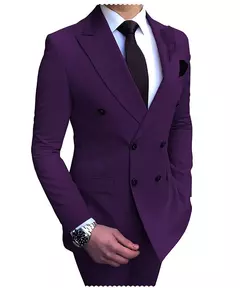2024 novo terno masculino bege 2 peças duplo breasted notch lapela plana fino ajuste casual smoking para casamento (blazer + calças) na internet