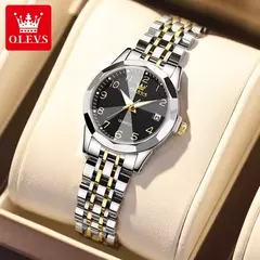 OLEVS-Relógio de quartzo para mulheres, aço inoxidável sólido, mostrador digital, pulseira elegante impermeável, espelho losango, conjunto presente na internet