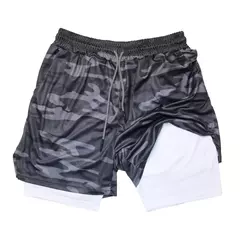 Calções masculinos de dupla camada para ginástica, secagem rápida, esportes, treino, jogging, deck duplo, 2 em 1, verão