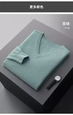 Suéter de cashmere com decote em v masculino espesso solto, lã de cor sólida, malha, casual para negócios novo, outono e inverno