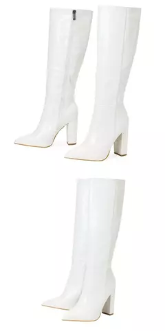 Botas de couro com pontas aneikeh para mulheres, botas até o joelho com saltos grossos, padrão crocodilo, zíper lateral, primavera e outono, 2021 - loja online