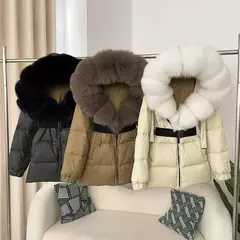 Oftbuy 2024 jaqueta de inverno feminina gola de pele de raposa natural real com capuz grosso quente 90% pato branco para baixo casaco feminino streetwear casual - Wolf Magazine