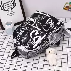 Mochila de grande capacidade para alunos do ensino médio, carta elegante e exclusiva, design de grafite, outono e inverno - Wolf Magazine