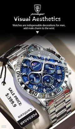 POEDAGAR-Relógio Quartz de Luxo Masculino, Impermeável, Luminoso, Aço Inoxidável, Cronógrafo, Relógio, Esportes, Homem - comprar online
