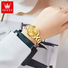 OLEVS-Relógio De Pulso Impermeável De Aço Inoxidável Feminino, Relógios Originais Para Senhoras, Relógio De Pulso De Quartzo De Luxo, Ouro na internet