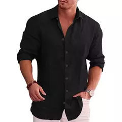 Camisa de linho de algodão manga longa masculina, plus size, monocromática, estilo casual, outono, venda quente - Wolf Magazine