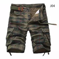 Shorts de praia xadrez casual masculino, calça curta militar, bermuda masculina, macacão de carga, sem cinto, moda, verão, 2024 - comprar online