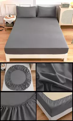 Kuup-Poliéster Equipado lençol e fronhas, monocromático, elástico, em torno da tampa do colchão, cama queen size, 3pcs - loja online