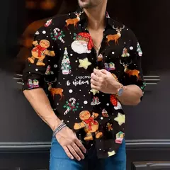 Camisa de árvore de Natal masculina, camisa clássica, manga longa, high-end, costura diária, estilo festa, moda, 2024