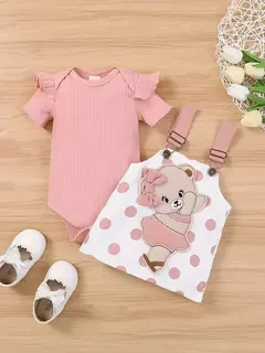 MiniFox-Vestido de urso rosa Romper e Dots para bebês, vestido suspensor para recém-nascidos, vestidos de urso dançante, fofos - comprar online