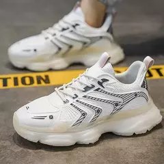 Imagem do Sapato desportivo de sola grossa respirável masculino, sapato casual antiderrapante, malha, preto, tênis de caminhada, moda