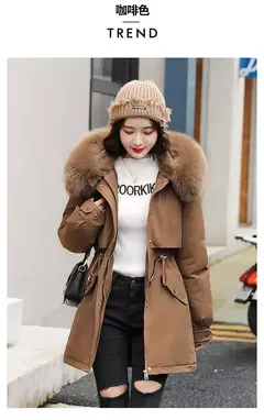 Imagem do Parka longa de lã com capuz feminino com gola de pele, casaco fino, roupas acolchoadas, neve quente, moda inverno, novo, 2023