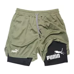 Calções de compressão de dupla camada respirável masculino, elásticos, de secagem rápida, multi-funcional, 2 em 1, verão, M-3XL - loja online