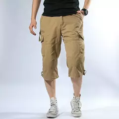 Calção de carga de comprimento longo masculino, calça Capri de algodão elástica casual com vários bolsos, curto tático militar, calções quentes, verão, 5XL
