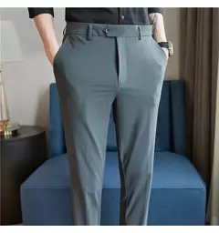 Calça elástica de seda gelada masculina, alta qualidade, respirável, casual, de negócios, escritório, social, primavera, verão, 2022 na internet