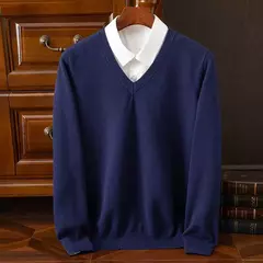 Imagem do Pulôver clássico com decote em v masculino, suéter super de cashmere, camisa grossa, roupas quentes masculino, 4XL, outono e inverno